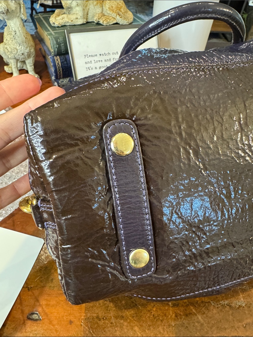 Coach Sabrina Patent Leather Satchel in Deep Purple with Gold Hardware - Picture 14 of 15